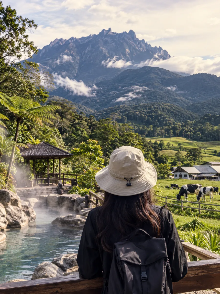 Vista de los tours de un día al Parque Kinabalu, Poring Hot Springs y Desa Dairy Farm